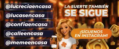 Banner con varias cuentas de Instagram sobre fondo naranja y el texto «la suerte también se sigue, síguenos en Instagram».