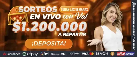 Banner de sorteos en vivo semanales con un monto en pesos a repartir y un botón que invita a depositar.