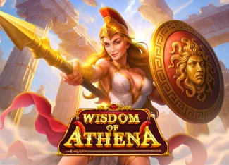 Portada del juego Wisdom of Athena con una figura armada con lanza y escudo.